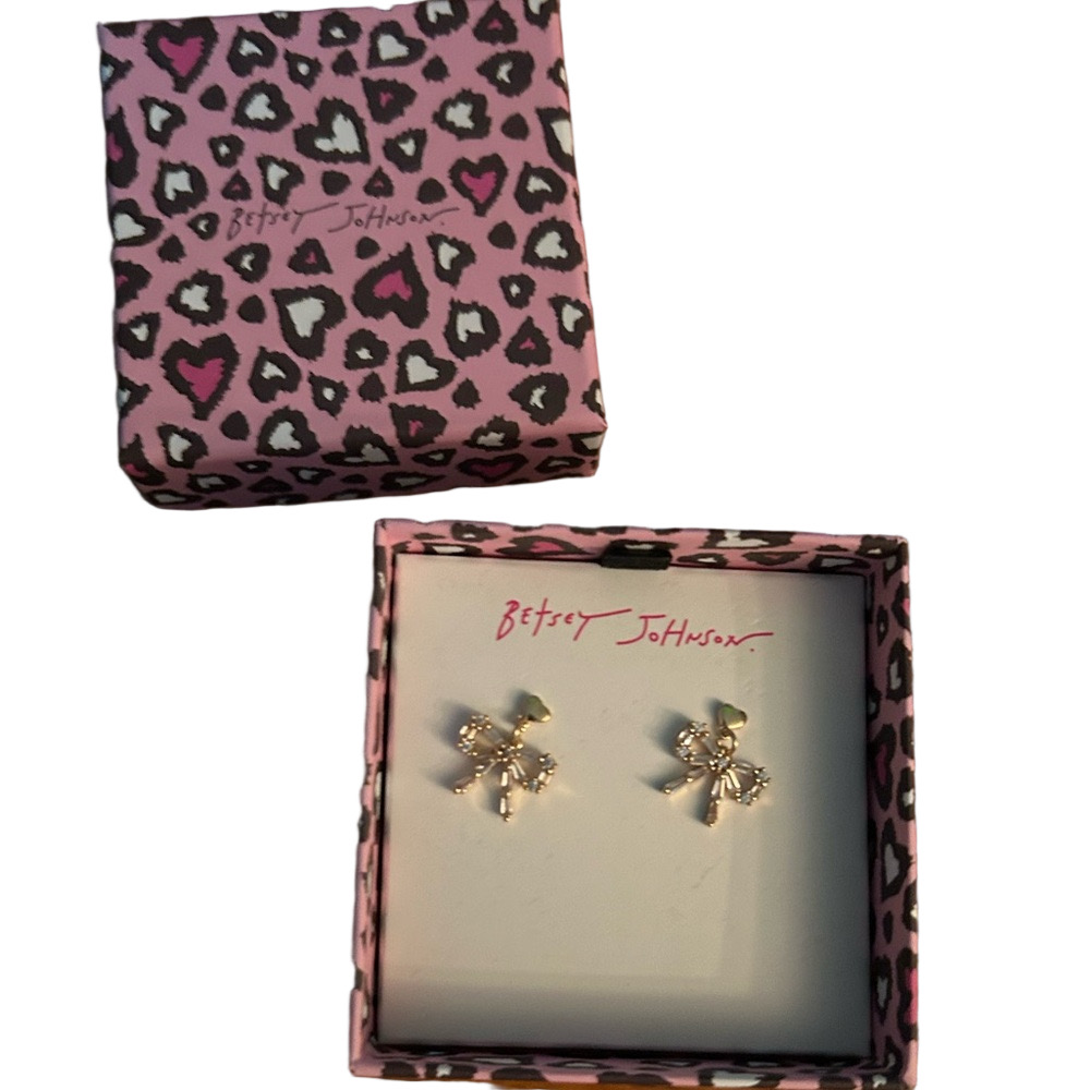 Betsey Johnson Gold-tone Bow Earrings with Rhinestone Studs Dangle